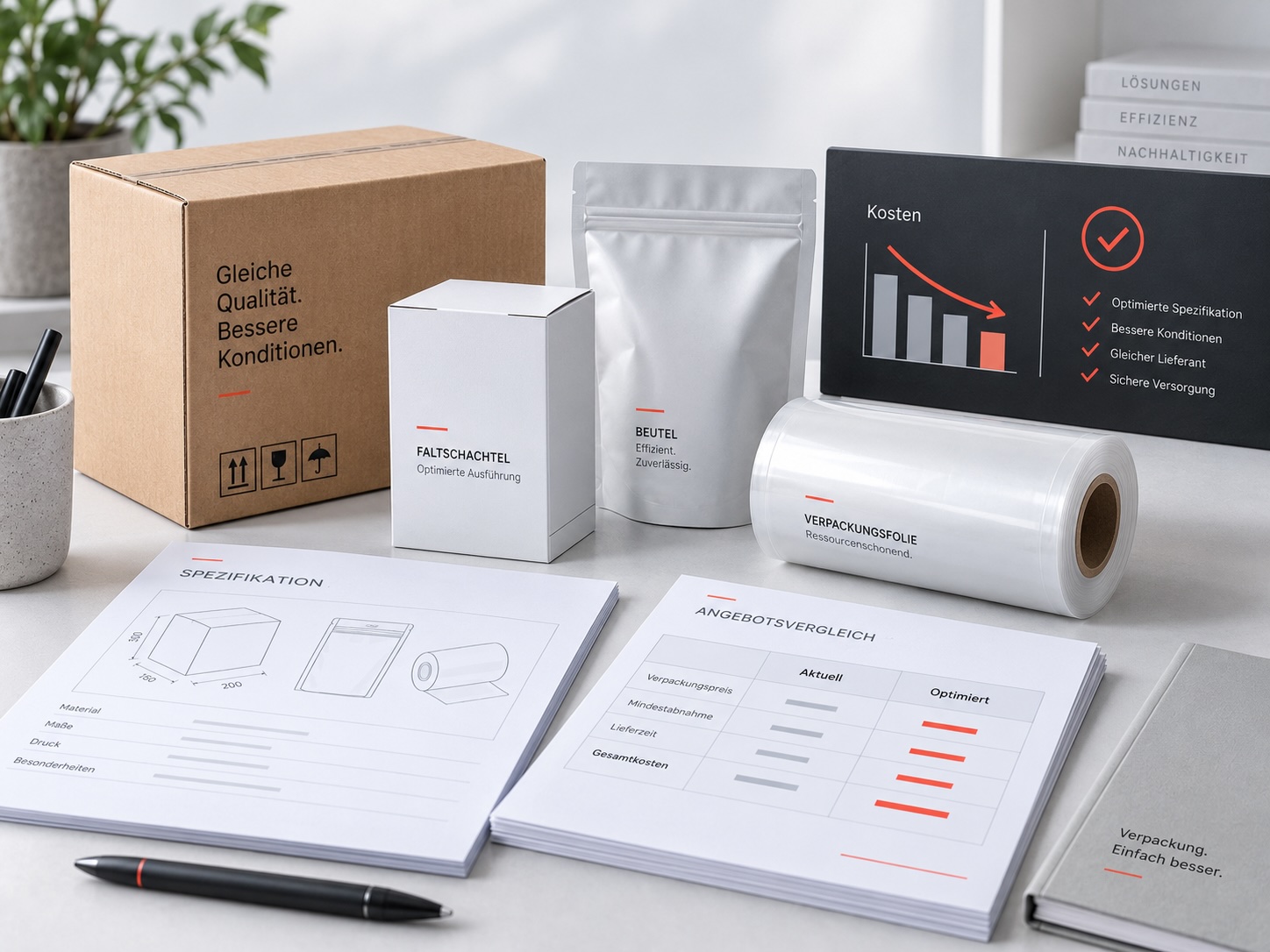 Verpackungsoptimierung mit Spezifikation, Kartonagen, Ausschreibung und Lieferantenvergleich